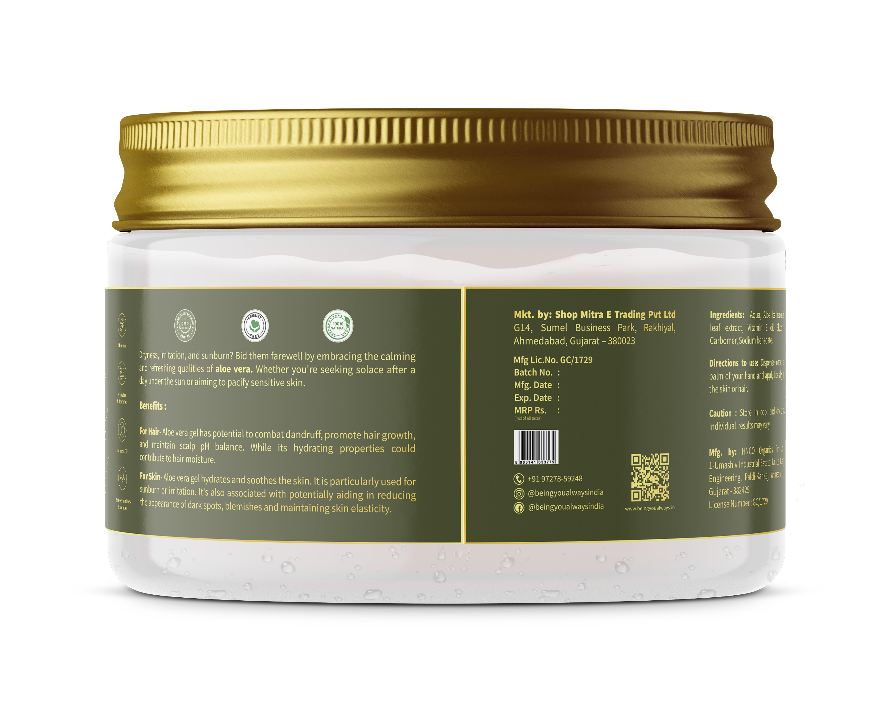 Aloe Vera Gel – Hydrates, tightens skin, and smooths hair